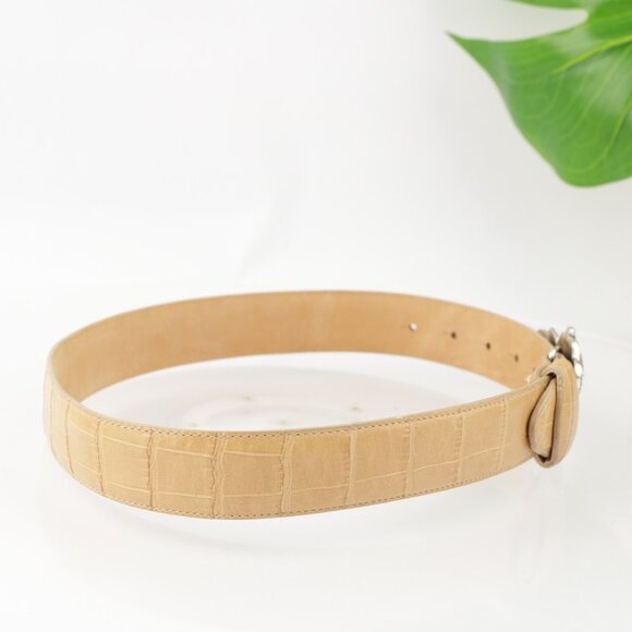 Vintage Brighton Women's Belt Size S Small Tan Beige Croc Leather Leaf Buckle - Picture 4 of 12